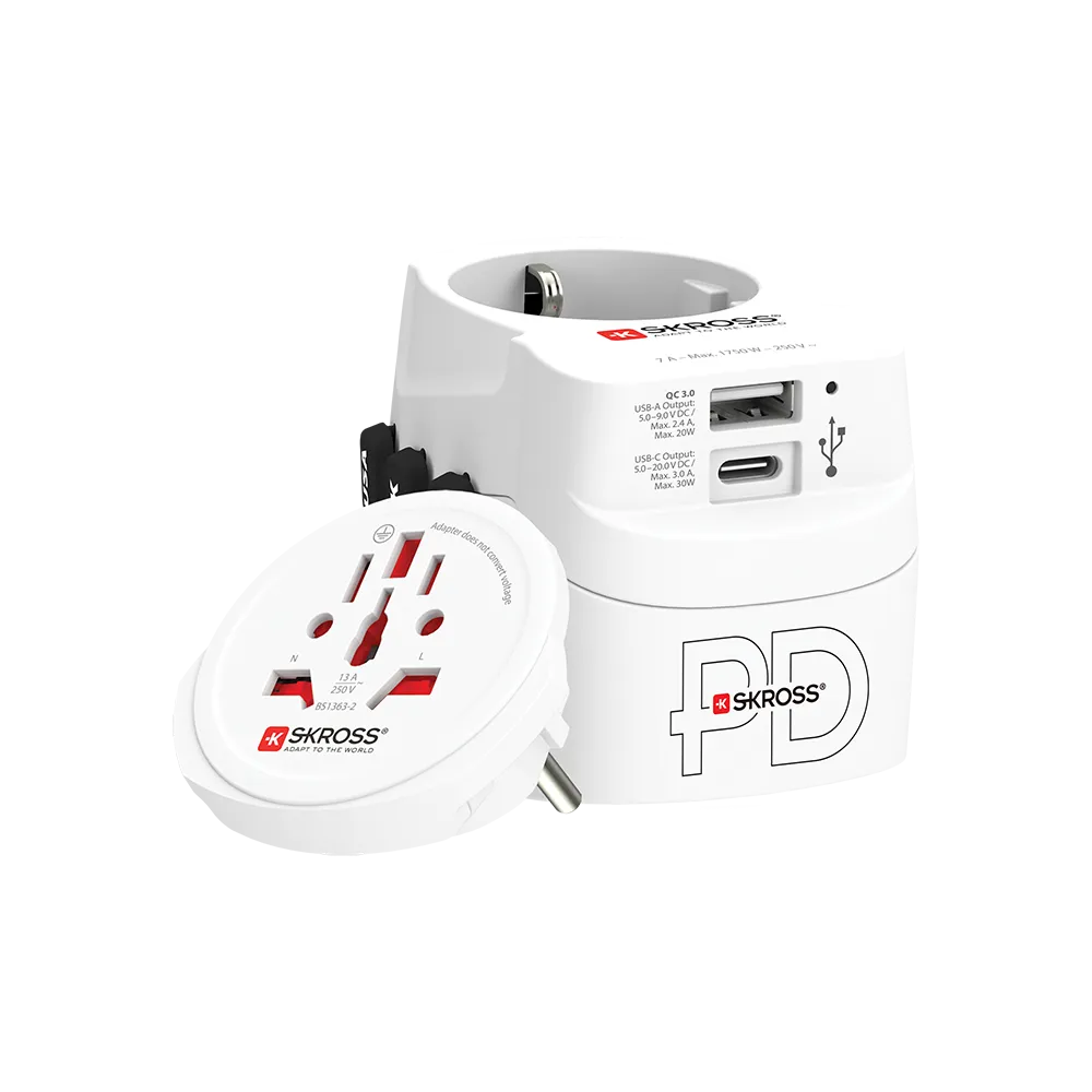 SKROSS PRO Light World matka-adapteri USB-C PD 30 W ja USB-A